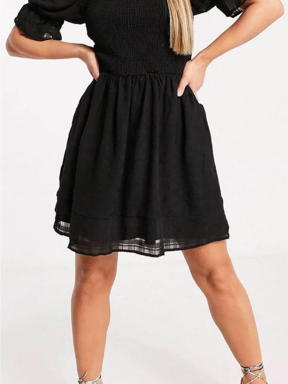 Missguided Black Smocked Mini Dress